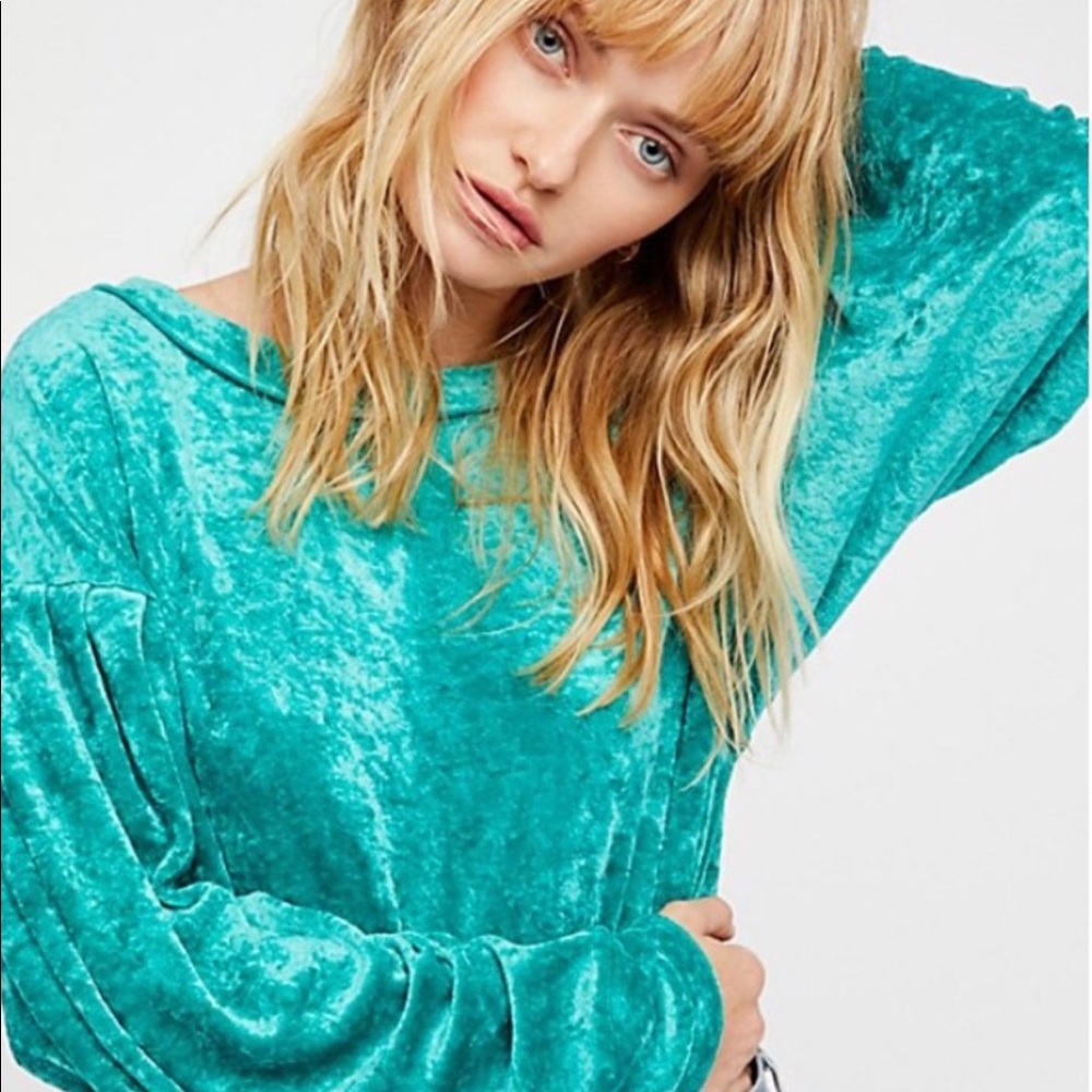 Teal velvet Free People top
